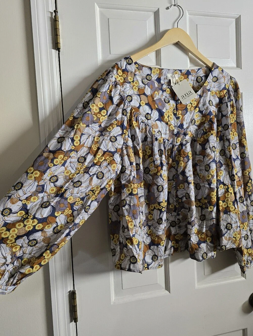 LAST CALL A.N.A Cotton Rayon Boho Dina Floral Flower Garden Blue Orange Top XL - Picture 4 of 9